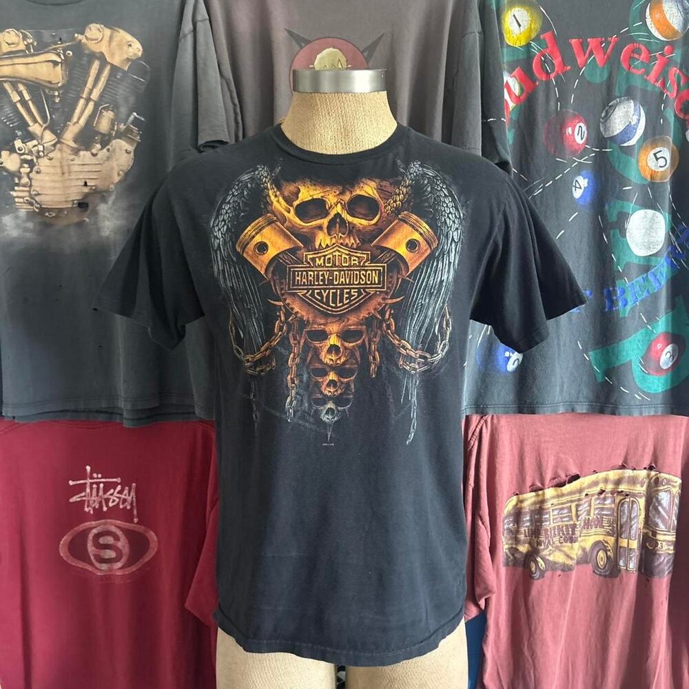 Modern Harley Davidson Biker Skull T-shirt